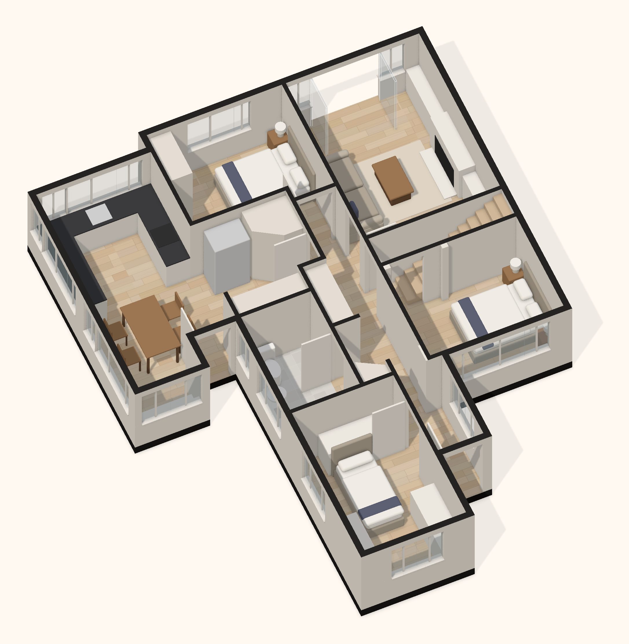 3D floor plan of the ground floor