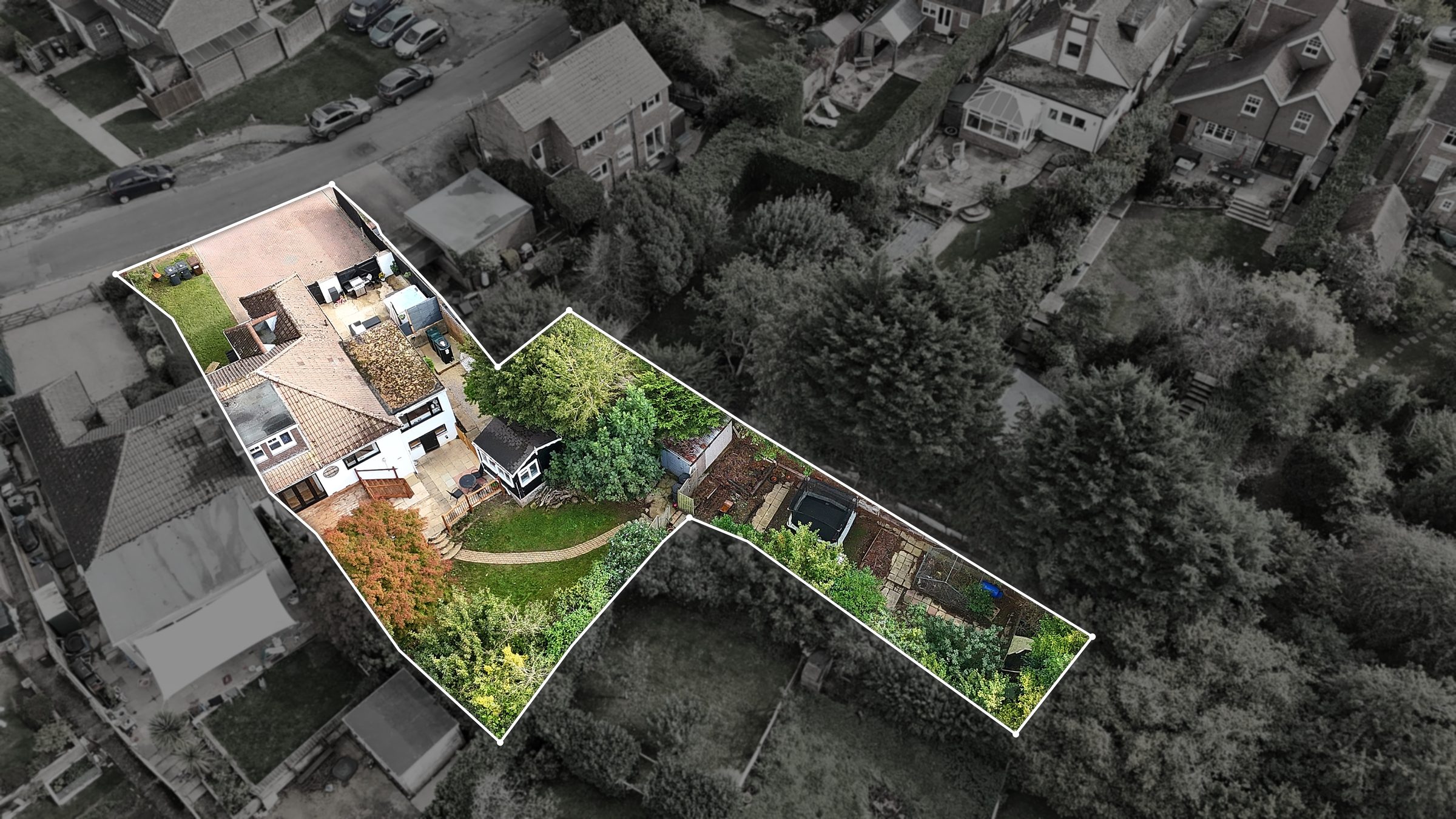 Aerial view with the plot outlined